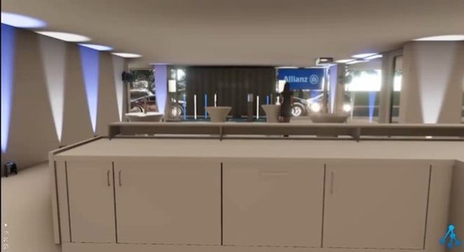 Fotorealistische Licht-Simulation des geplanten Aufbaus mit blauen Lichtakzenten